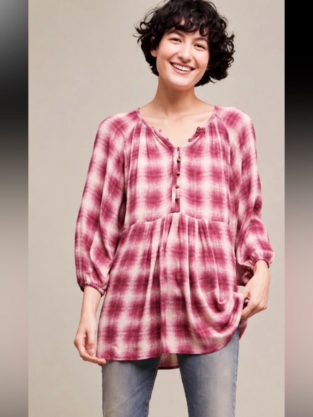 Anthropologie Maeve Cavalon peplum Plaid swing top